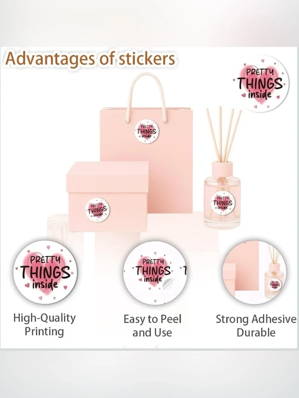 96 Count Round 'Pretty Things Inside' Pink Heart Sticker